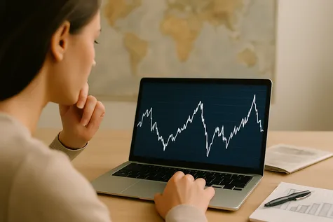 Persona analizando un gráfico volátil del precio del gas en una pantalla de portátil.