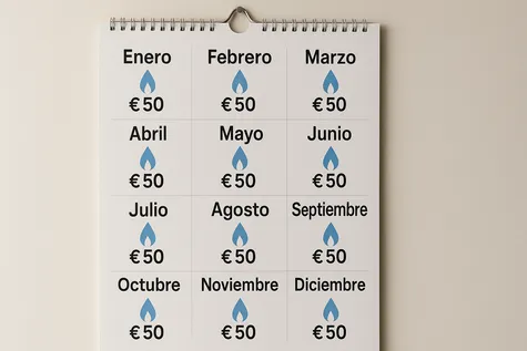 Calendario que representa el mismo pago de gas mes a mes: tarifas planas.