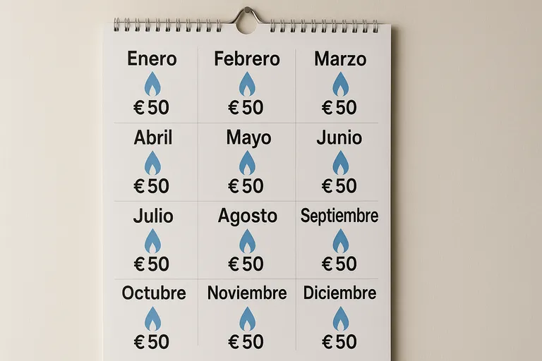 Calendario que representa el mismo pago de gas mes a mes: tarifas planas.