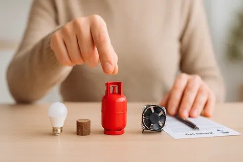 Mano eligiendo entre símbolos de diferentes energías, alternativas al gas natural.