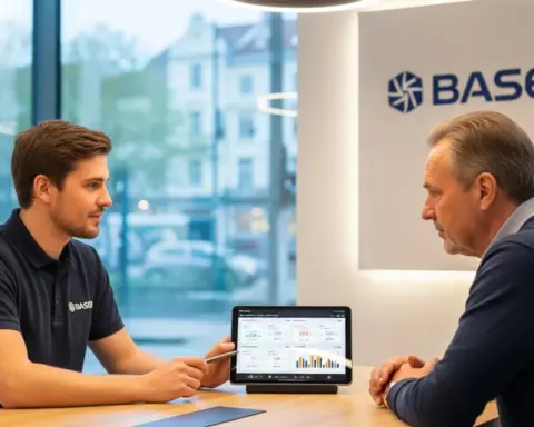 Mujer sonriendo aliviada mientras señala su factura de gas en la cocina, simbolizando la comprensión de los peajes de acceso RL.1, RL.2 y RL.3.