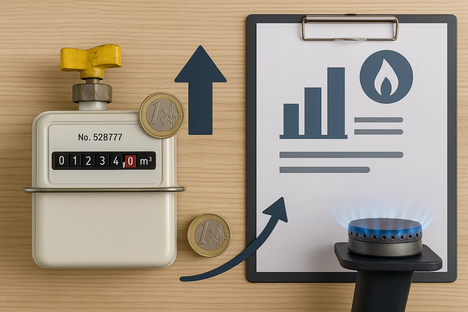 Contador de gas junto a documento explicativo de las tarifas de gas