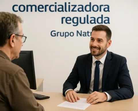 Cliente en oficina de Comercializadora Regulada Gas & Power informándose sobre Tarifa TUR.