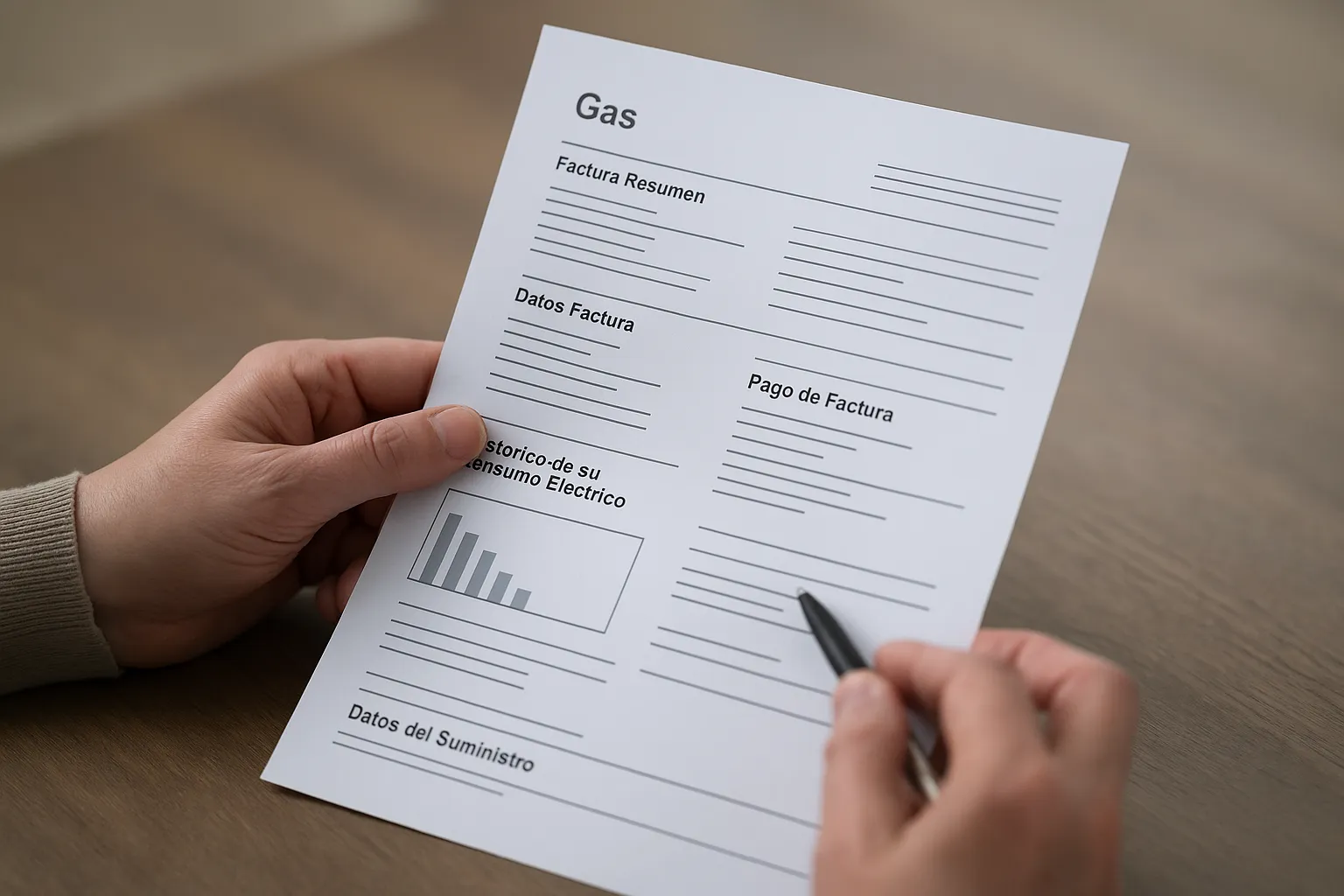 Persona investiga su factura de gas para saber qué tarifa tiene.