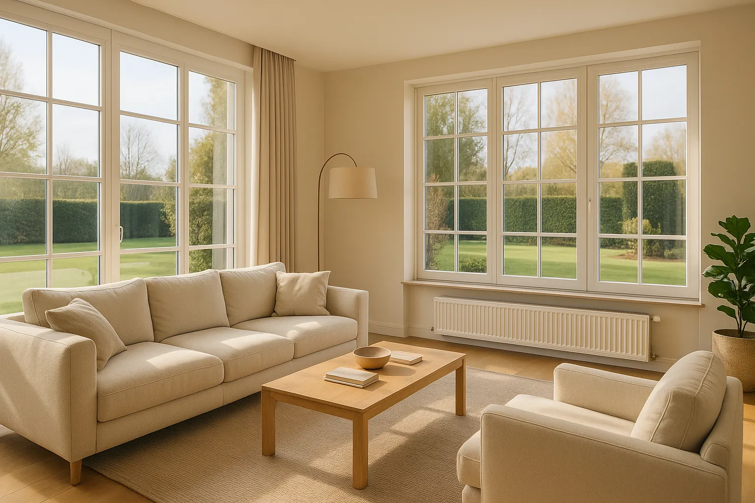 Salón espacioso de casa grande con calefacción de gas, ejemplo de consumo tarifa RL.3.