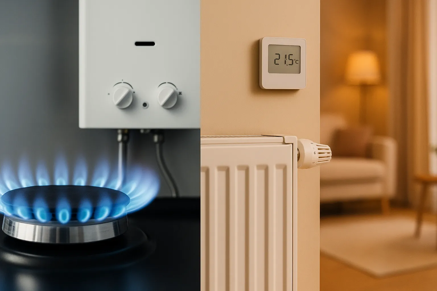 Comparativa visual: cocina/agua a gas (RL.1) vs. calefacción a gas (RL.2).