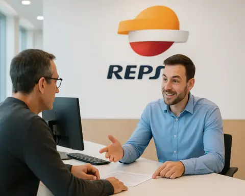 Cliente informándose sobre tarifas de gas en oficina de Repsol.