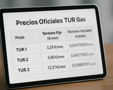 Tablet muestra tabla con los precios oficiales de la TUR de gas para el segundo trimestre de 2025.