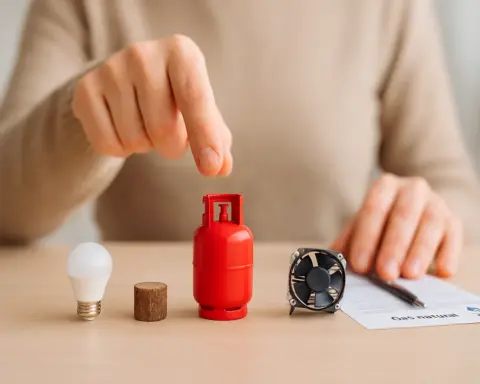 Mano eligiendo entre símbolos de diferentes energías, alternativas al gas natural.