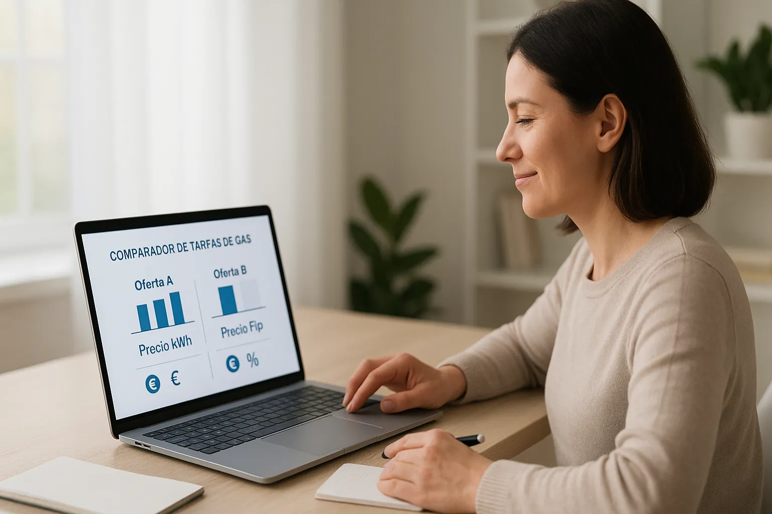Persona compara en su portátil entre distintas ofertas de gas natural.