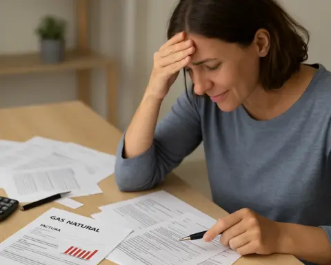 Persona frustrada revisando facturas de gas, simbolizando errores comunes con tarifas.
