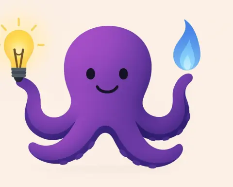 Ilustración de un pulpo morado, mascota de Octopus Energy, sosteniendo una bombilla y una llama de gas, simbolizando la contratación conjunta de sus tarifas de luz y gas.