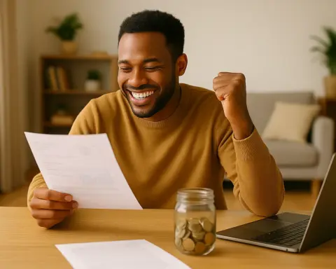Hombre sonriente revisa una factura con gesto de satisfacción, por que con la TUR de Energía XXI consigue ahorrar a final de mes.