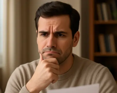 Hombre con gesto de duda frente a un documento, representando la sorpresa al descubrir que Holaluz no ofrece tarifas de gas.